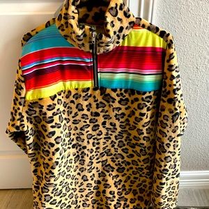 Serape leapord fuzzy half zip pull over